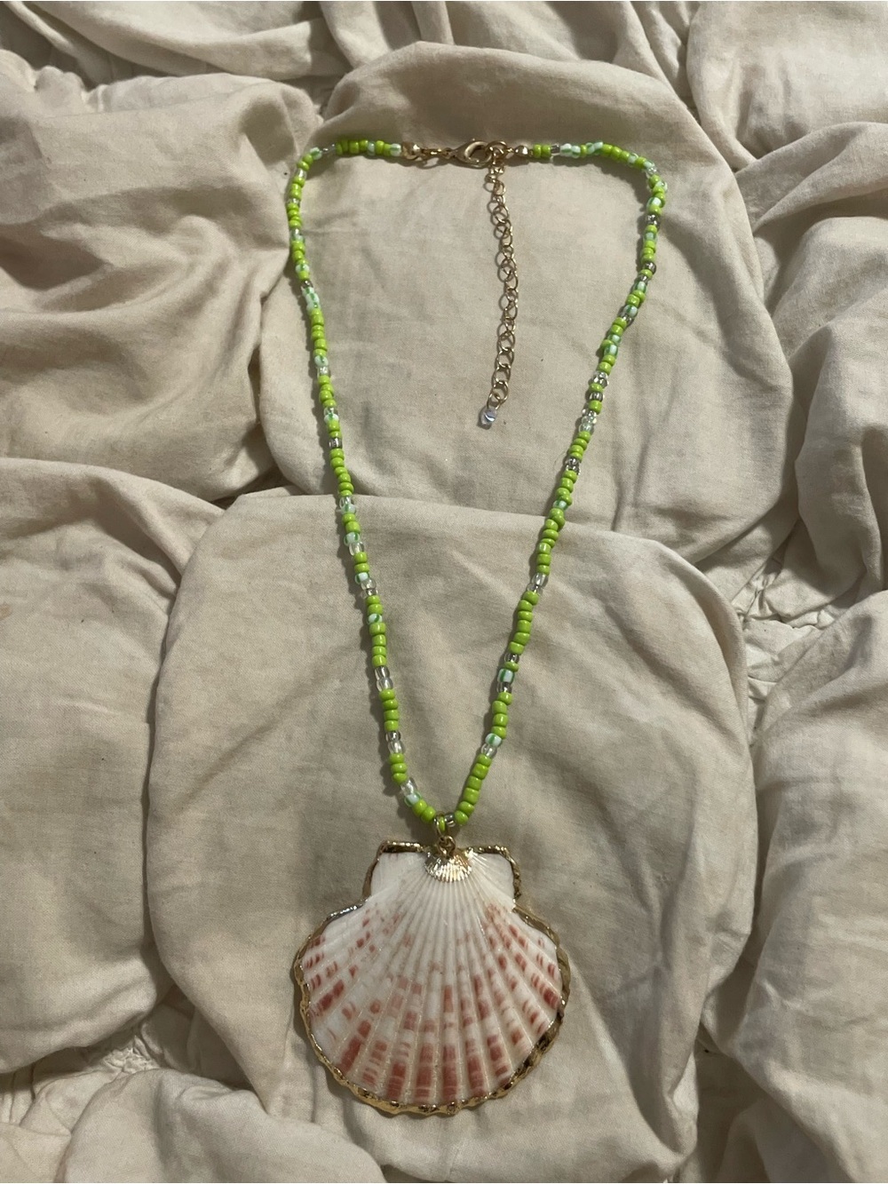 Free People Green Real Stone Beaded Statement Shell Necklace - Picture 2 of 2